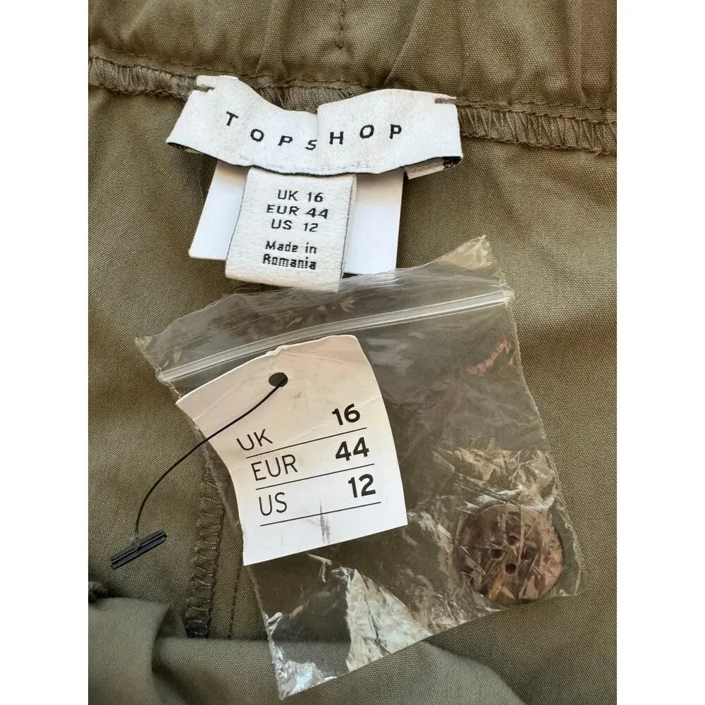 New ~ TOPSHOP , NORDSTROM ~ Women's Green Pleated Front Chino Shorts Size 12